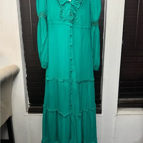 Chic Teal Long Sleeve Maxi Dress - Picture 3 of 15